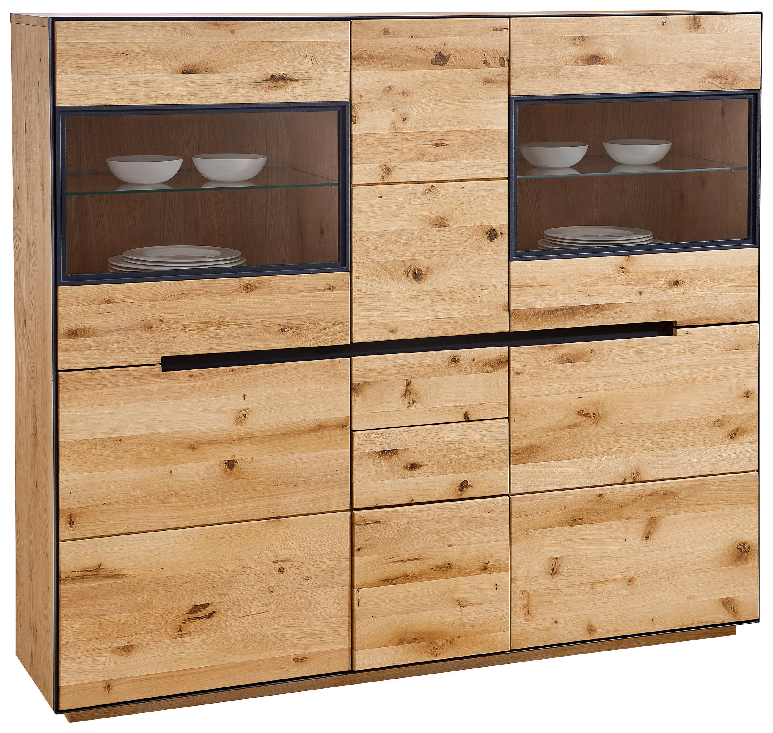 HIGHBOARD KELIO, 155/136/38 cm, 3 Schublade(n)  - Eichefarben/Anthrazit, Natur, Glas/Holz (155/136/38cm) - Linea Natura
