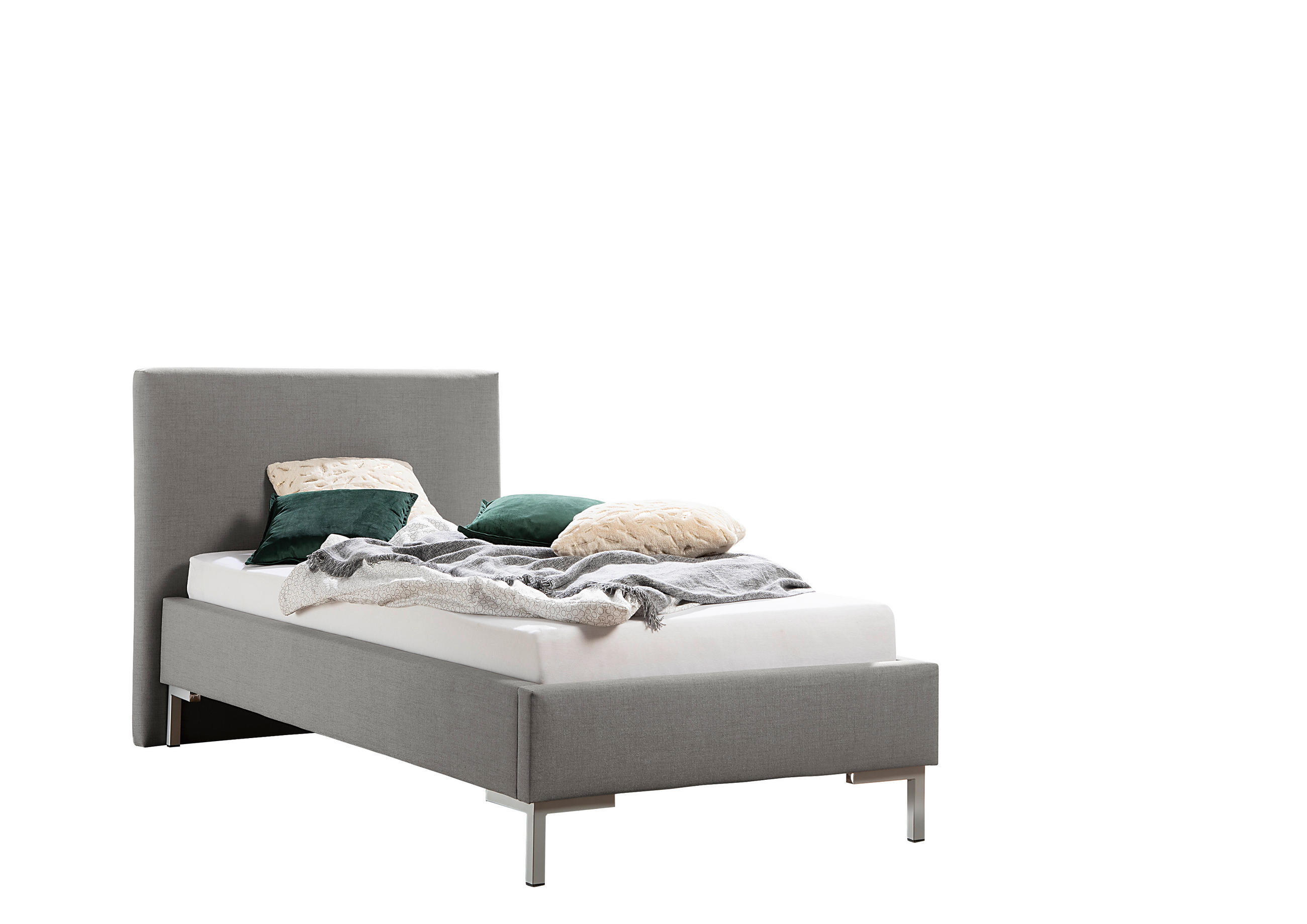 POLSTERBETT 100/200 cm,  in Grau,  - Silberfarben/Grau, MODERN, Textil/Metall (100/200cm) - Livetastic