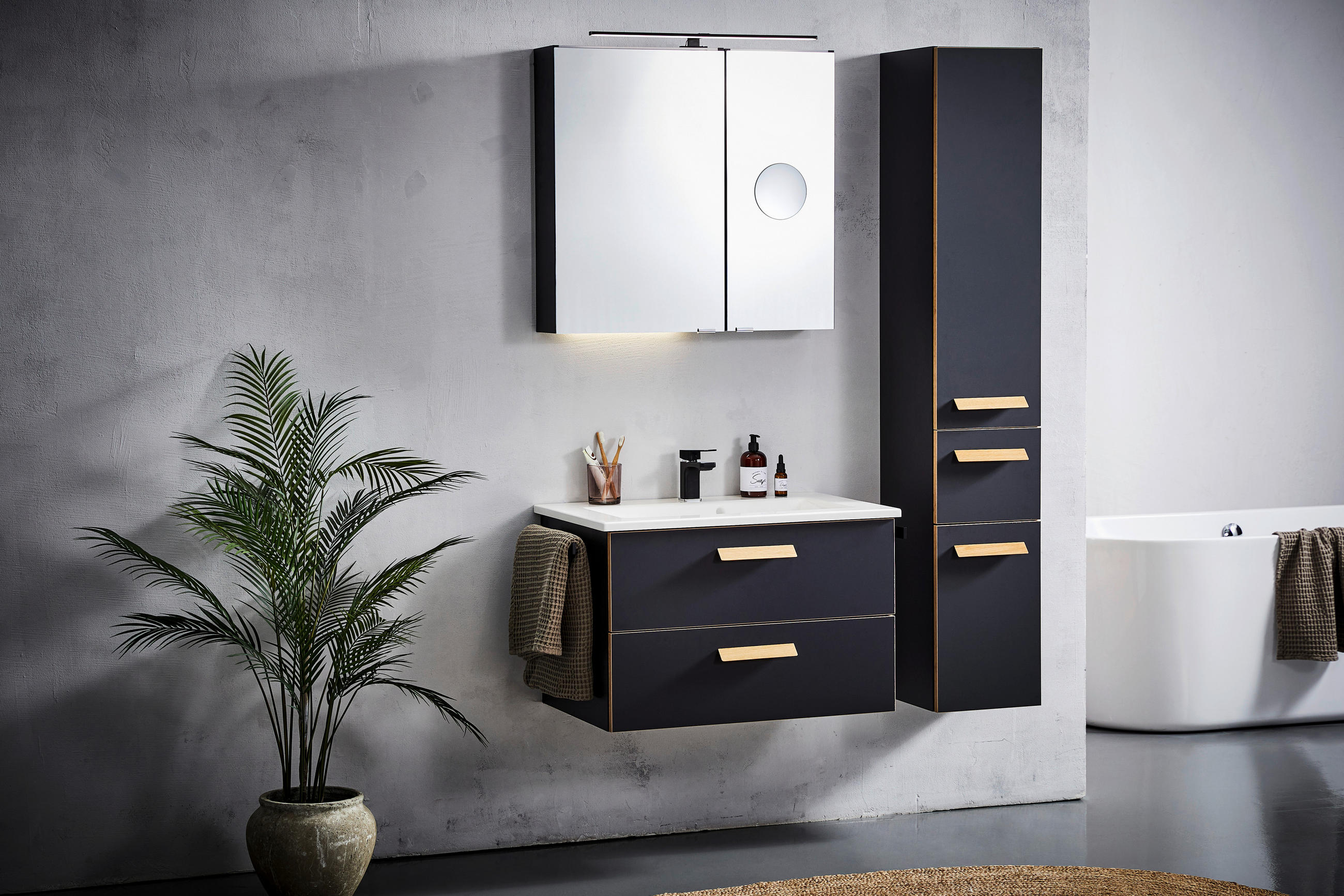 WASCHTISCHKOMBI 78 cm  - Eichefarben/Schwarz, MODERN, Holz/Holzwerkstoff (78cm) - Dieter Knoll