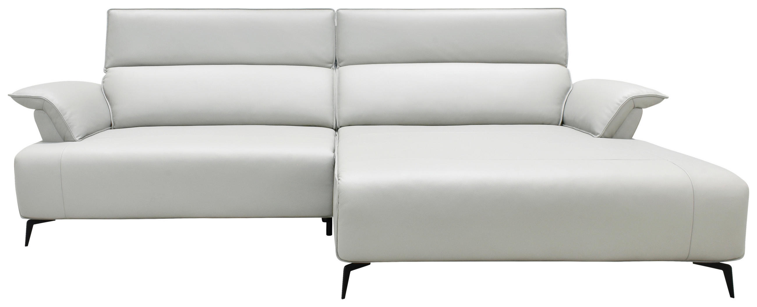 ECKSOFA Hellgrau Echtleder Rückenkissen, Armlehnenkissen, Rücken echt, Kopfteilverstellung, Sitztiefenverstellung, Fußteilverstellung  - Hellgrau/Schwarz, Design, Leder/Metall (280/75-100/112-176cm) - Celina Home