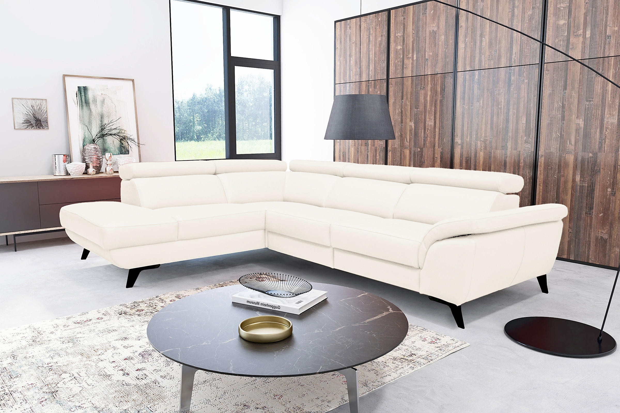 ECKSOFA DALLAS in Echtleder Creme  228/283 cm  - Creme/Schwarz, Design, Leder/Metall (228/283cm) - Livetastic