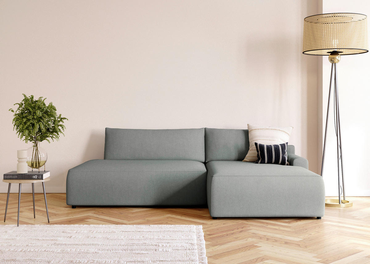ECKSCHLAFSOFA in Struktur Grau  - Schwarz/Grau, Modern, Kunststoff/Textil (253/167cm) - Trendmanufaktur