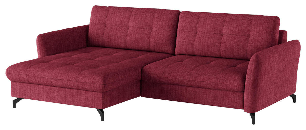 ECKSOFA in Flachgewebe, Leinenoptik Rot  - Rot/Schwarz, Design, Textil/Metall (170/242cm) - Xora