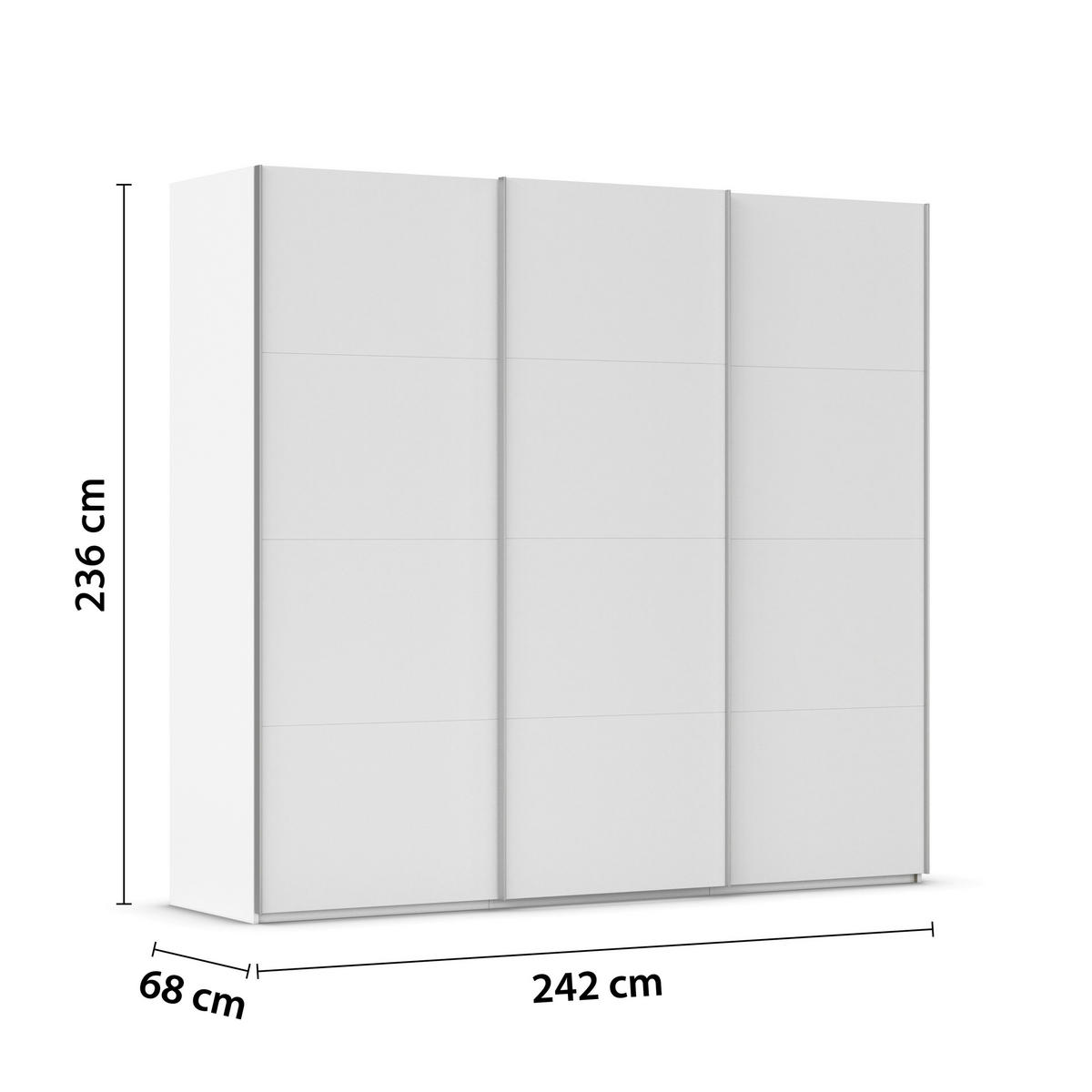SCHWEBETÜRENSCHRANK 242/236/68 cm 3-türig Weiß  - Alufarben/Weiß, Basics, Holzwerkstoff/Metall (242/236/68cm) - Novel