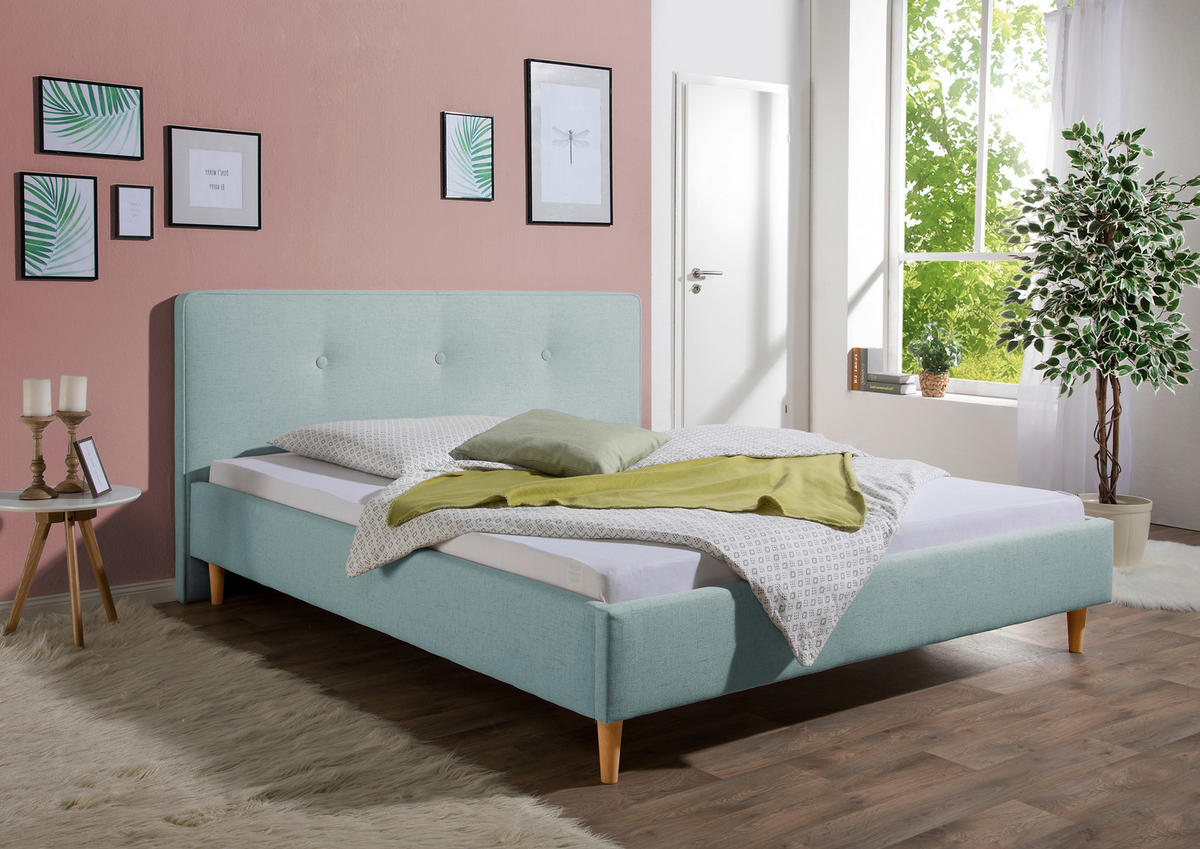 POLSTERBETT 200/200 cm,  in Petrol,  - Petrol/Naturfarben, MODERN, Holz/Textil (200/200cm) - Livetastic