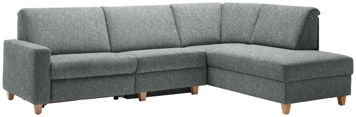 ECKSOFA  in Mikrovelours Graugrün  261/203 cm  - Eichefarben/Graugrün, KONVENTIONELL, Holz/Textil (261/203cm) - Sedda