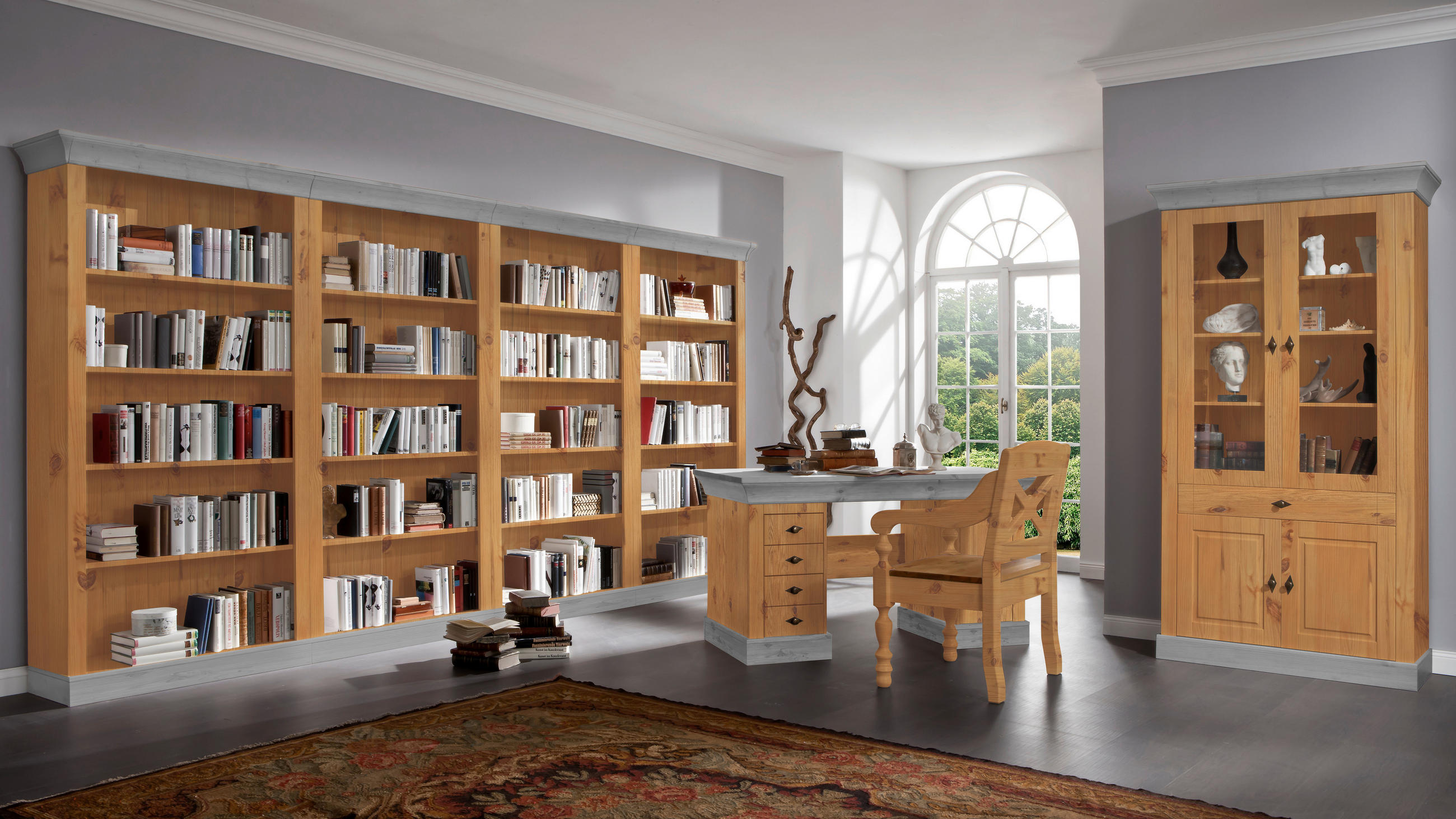 REGAL Kiefer massiv Grau, Laugenfarbig  - Laugenfarbig/Grau, ROMANTIK / LANDHAUS, Holz (108/202/38cm) - Boxxx
