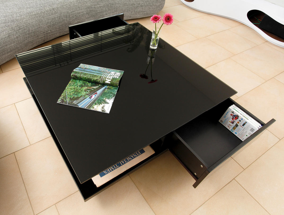 COUCHTISCH in Glas, Holzwerkstoff 100/100/36 cm  - Schwarz Hochglanz/Schwarz, Design, Glas/Holzwerkstoff (100/100/36cm) - Livetastic