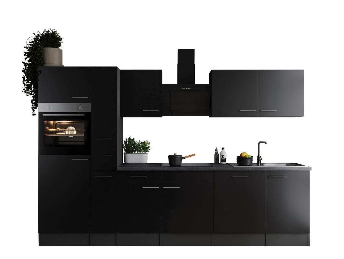 KÜCHENBLOCK 310 cm   in Grau, Schwarz  - Silberfarben/Schwarz, Design, Holzwerkstoff/Metall (310cm) - Respekta