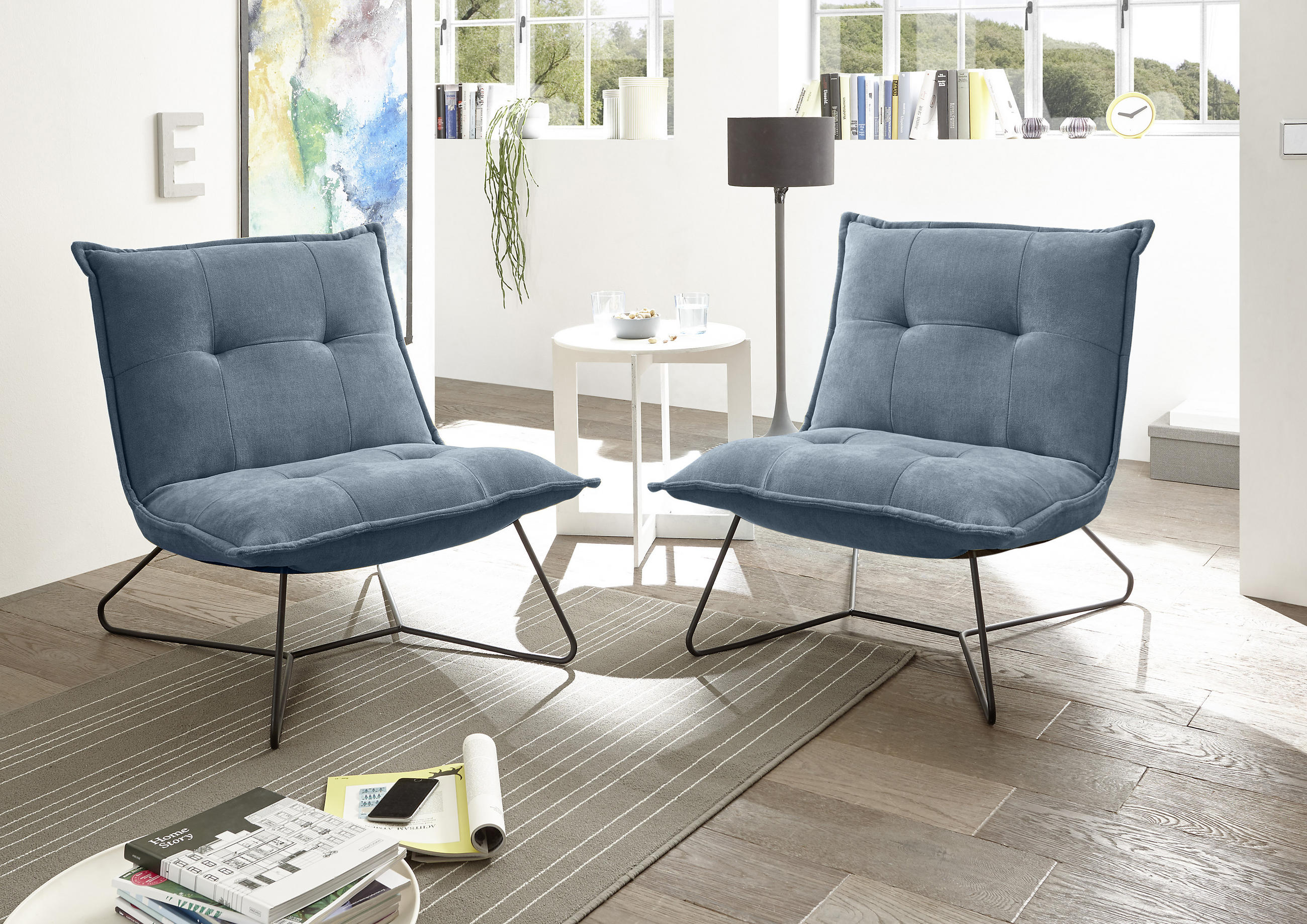 SESSEL Mikrovelours Blau    - Blau/Schwarz, Basics, Textil/Metall (69/76/86cm) - MID.YOU