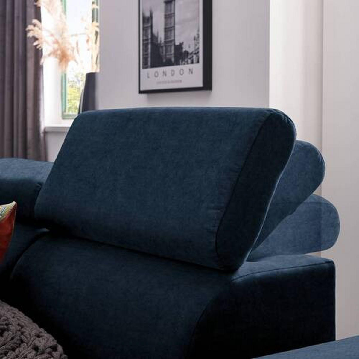 ECKSOFA Dunkelblau Velours  - Schwarz/Dunkelblau, Design, Textil/Metall (191/261cm) - Stylife
