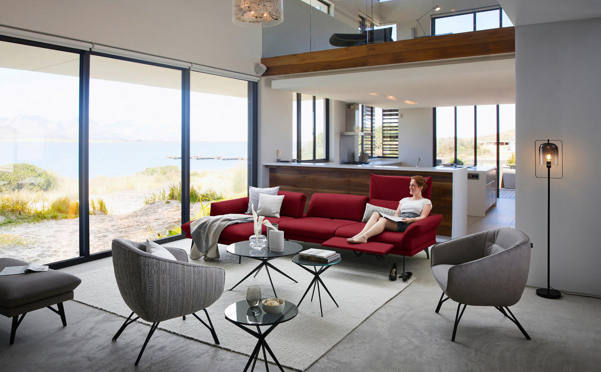 COCKTAILSESSEL - Anthrazit/Rot, Design, Leder/Textil (76/80/73cm) - Joop!