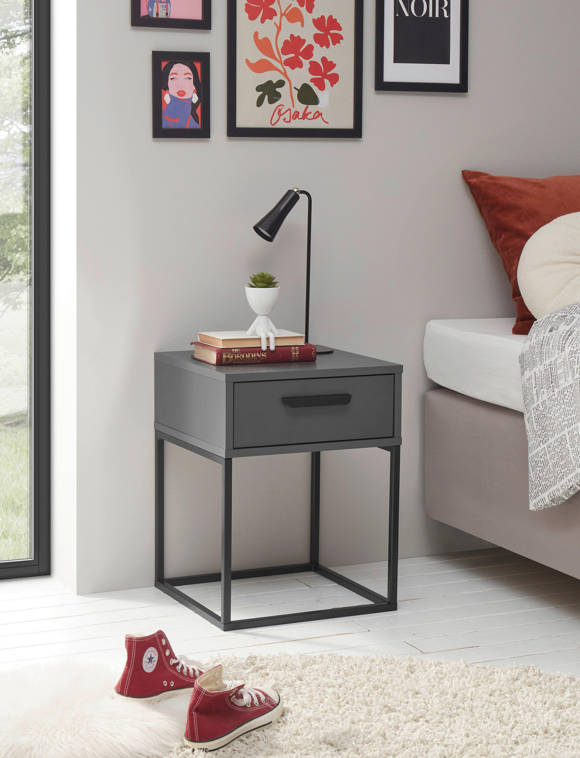NACHTTISCH 40/52/38,5 cm  in Graphitfarben, Schwarz  - Schwarz/Graphitfarben, Modern, Holzwerkstoff/Kunststoff (40/52/38,5cm) - Livetastic