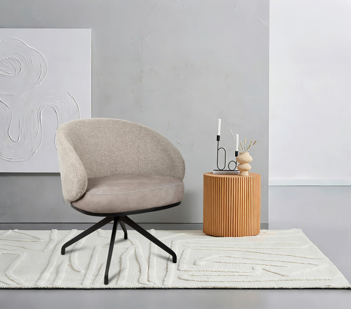 Scaun Cu Brațe din metal, textil, negru, taupe - taupe/negru, Design, metal/textil (73/83/68cm) - Novel