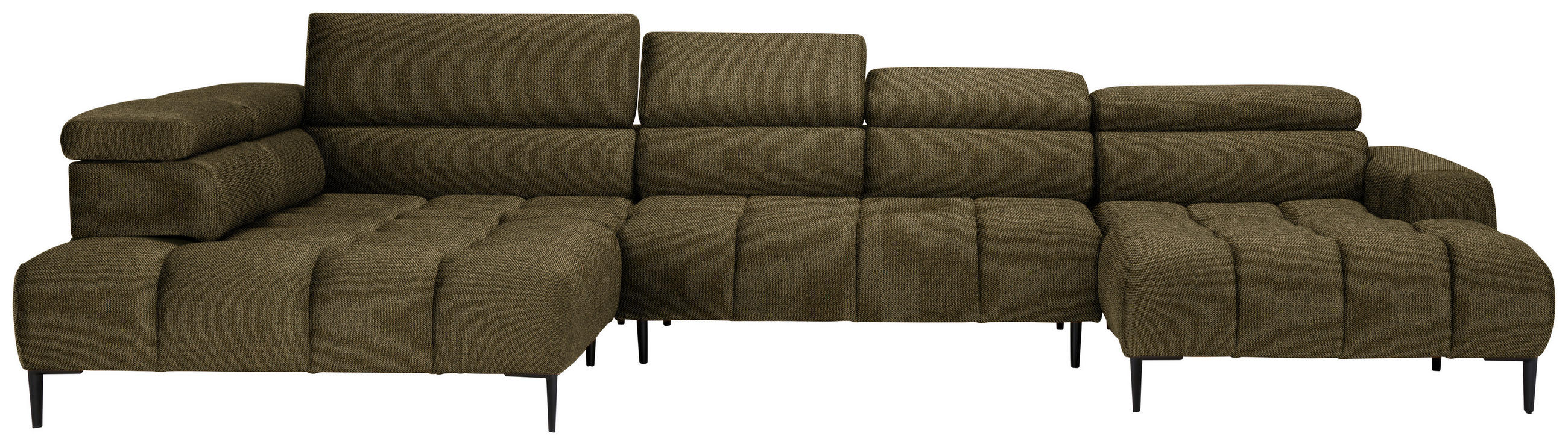 WOHNLANDSCHAFT Olivgrün Webstoff  - Schwarz/Olivgrün, Design, Textil/Metall (216/385/177cm) - Welnova