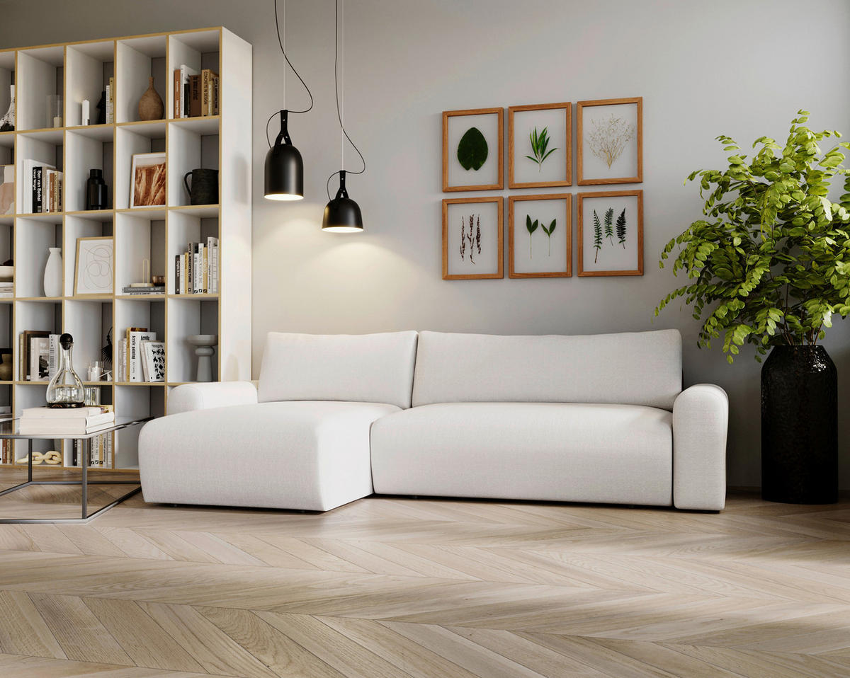 ECKSOFA Creme  - Creme/Schwarz, Design, Kunststoff/Textil (246/150cm) - Livetastic