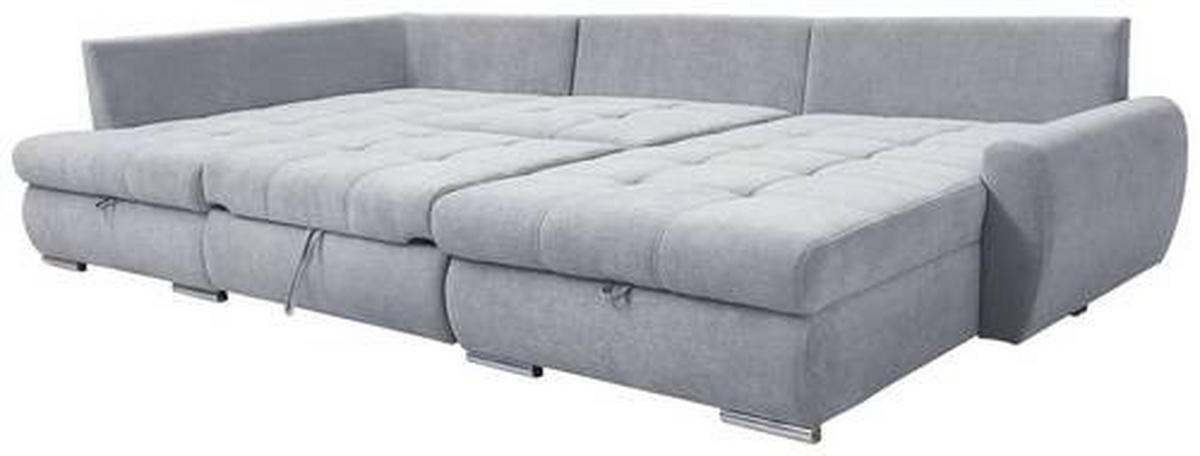 ECKSOFA Hellgrau Velours  - Chromfarben/Hellgrau, Design, Kunststoff/Textil (173/322/174cm) - Livetastic