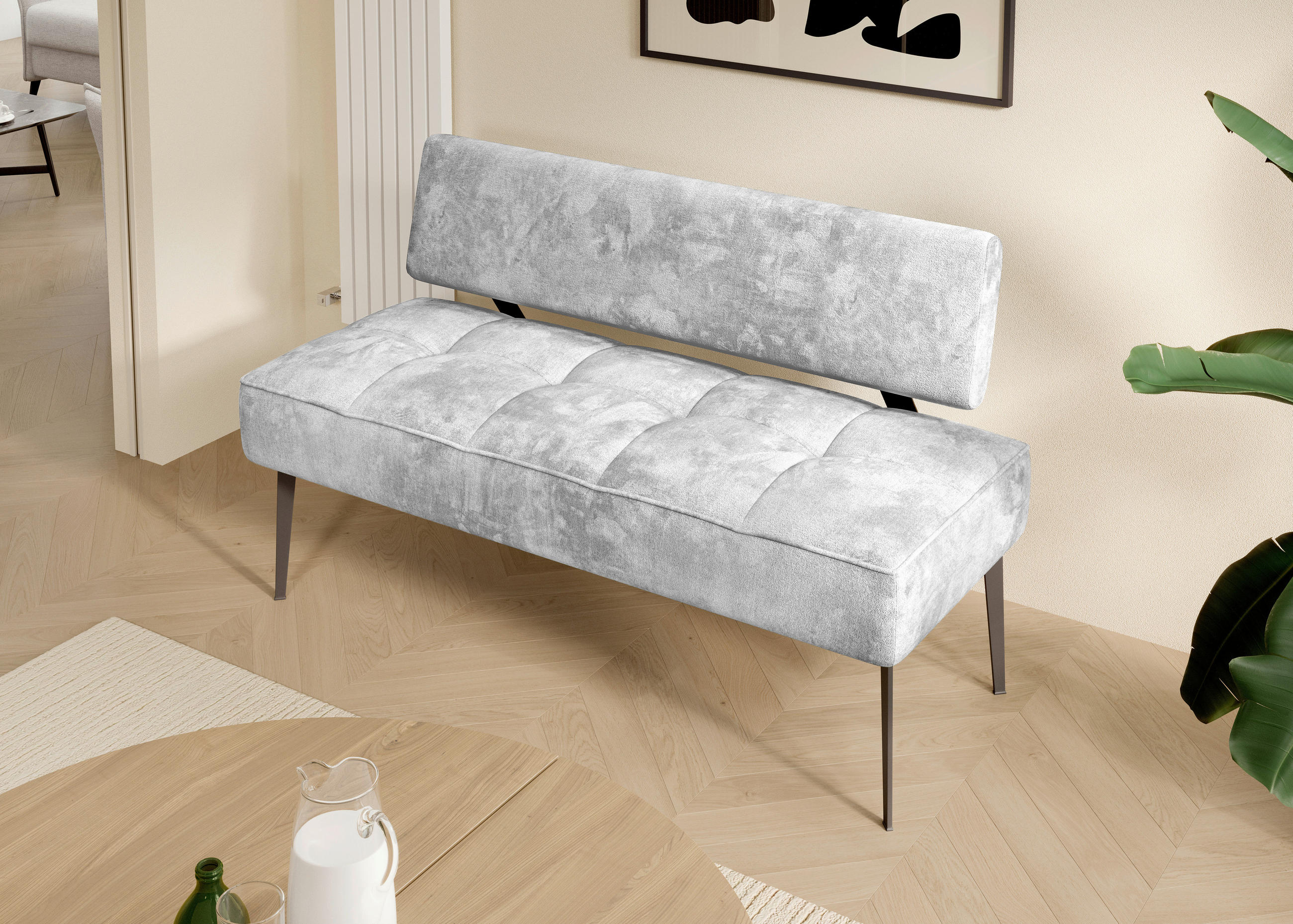 SITZBANK 162/90/65 cm Webstoff Grau Metall  - Schwarz/Grau, MODERN, Textil/Metall (162/90/65cm) - Welnova