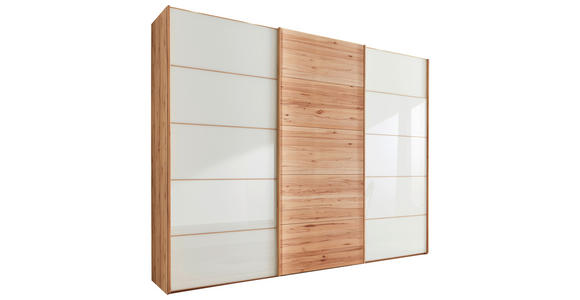 SCHWEBETÜRENSCHRANK 250/217/67 cm 3-türig  - Buchefarben/Weiß, Natur, Glas/Holz (250/217/67cm) - Linea Natura