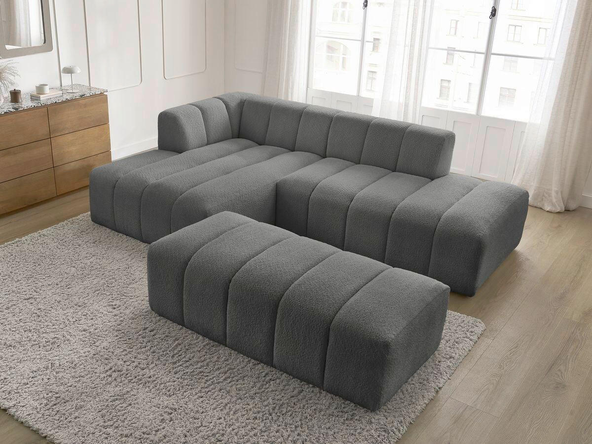 ECKSOFA  ANNECY Dunkelgrau Bouclé  - Dunkelgrau/Schwarz, MODERN, Kunststoff/Textil (170/262cm)