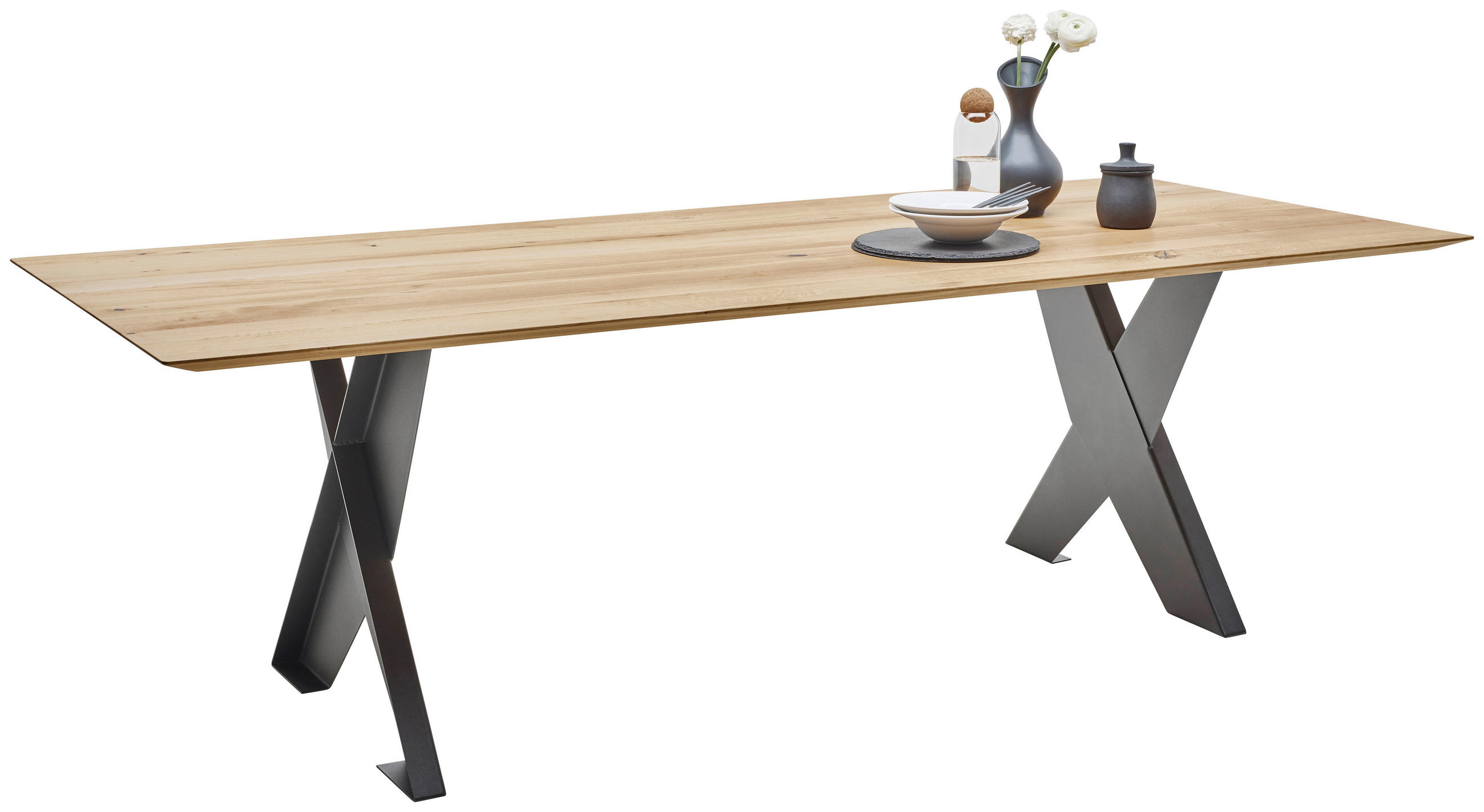 ESSTISCH Eiche massiv rechteckig Eichefarben  - Eichefarben/Anthrazit, Design, Holz/Metall (240/100/75cm) - Dieter Knoll