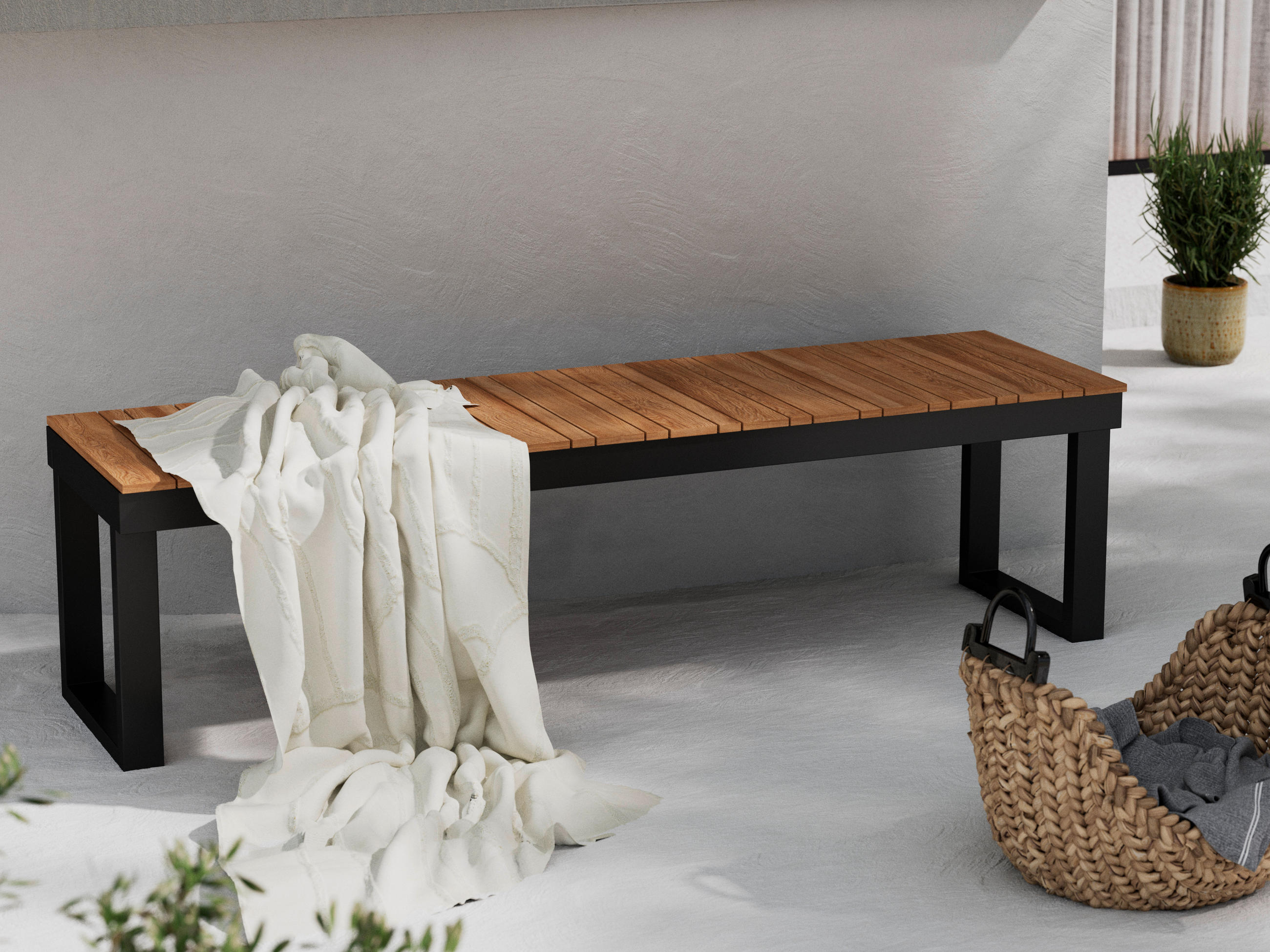 GARTENBANK 160/45/46 cm  in Schwarz, Teakfarben  - Schwarz/Teakfarben, MODERN, Holz/Metall (160/45/46cm) - Ambia Garden