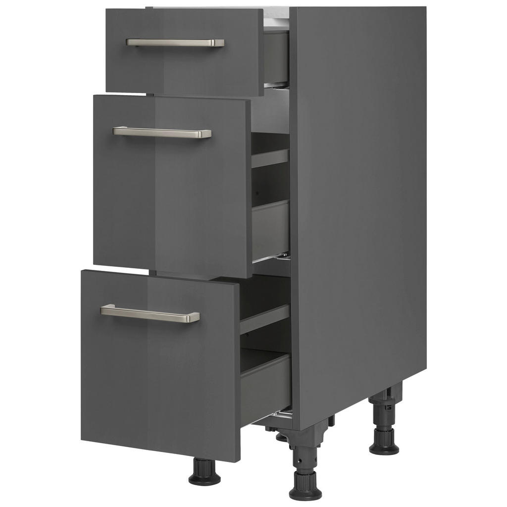 Thumbnail - Nobilia Schubkastenunterschrank Flash, Schiefer, Metall, 3 Schubladen, einzeln stellbar, 30x87x56 cm, Blauer Engel, Pefc...