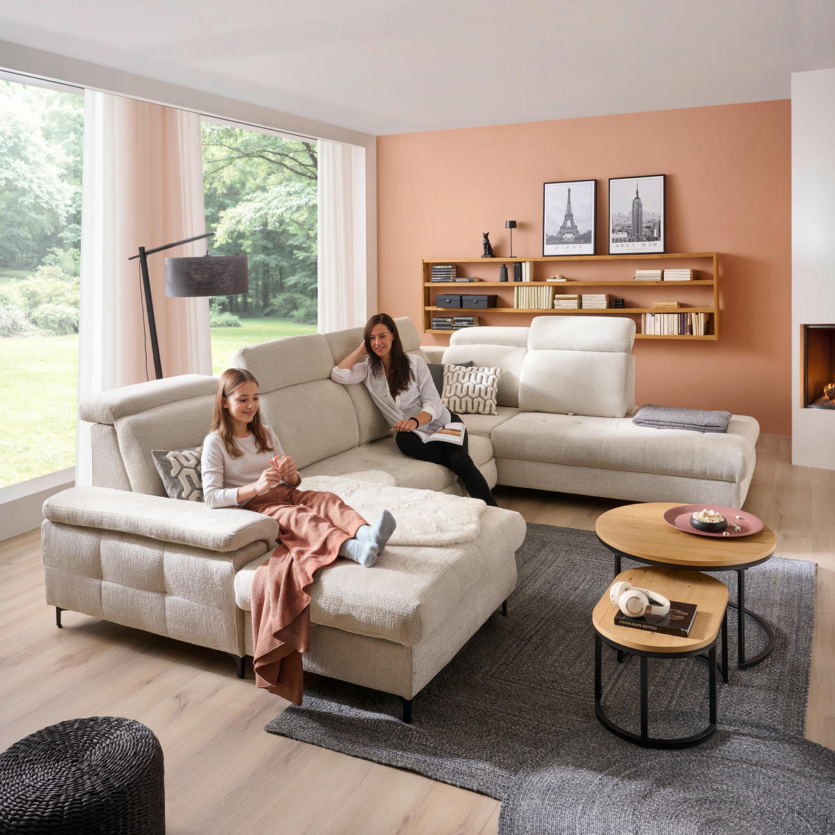 WOHNLANDSCHAFT in Struktur Beige  - Beige, Design, Textil/Metall (190/364/270cm) - Stylife