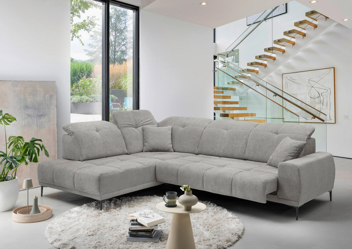 ECKSOFA Chenille Grau  - Schwarz/Grau, Basics, Textil/Metall (232/305cm) - Livetastic