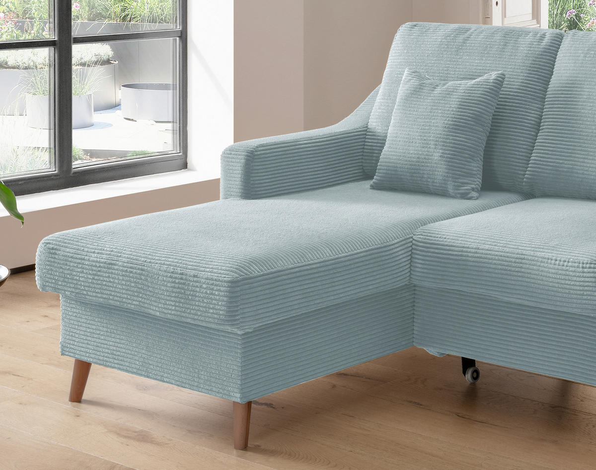 ECKSOFA Hellblau Cord  - Naturfarben/Hellblau, Design, Holz/Textil (150/228cm) - P & B