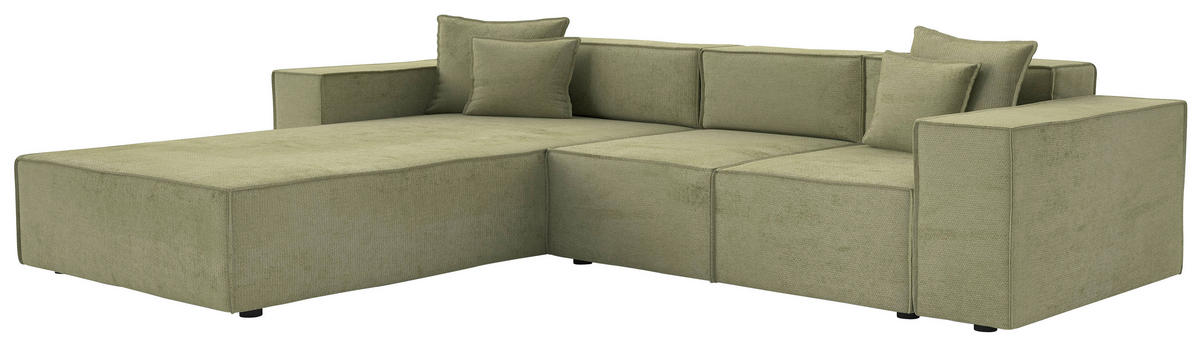 ECKSOFA Olivgrün Chenille Zierkissen, Rücken echt  - Schwarz/Olivgrün, MODERN, Kunststoff/Textil (180/265cm) - Milino