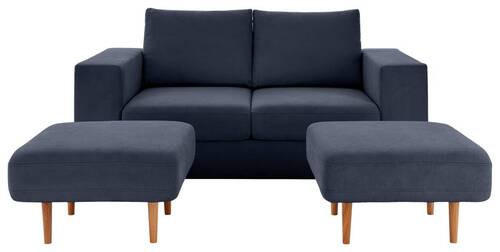 ZWEISITZER-SOFA inkl. Hocker in Webstoff Dunkelblau  - Eichefarben/Dunkelblau, Design, Holz/Textil (172/96/107cm) - LOOKS by W.Joop