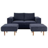 DREISITZER-SOFA inkl. Hocker Webstoff Dunkelblau  - Eichefarben/Dunkelblau, Design, Holz/Textil (212/96/107cm) - LOOKS by W.Joop
