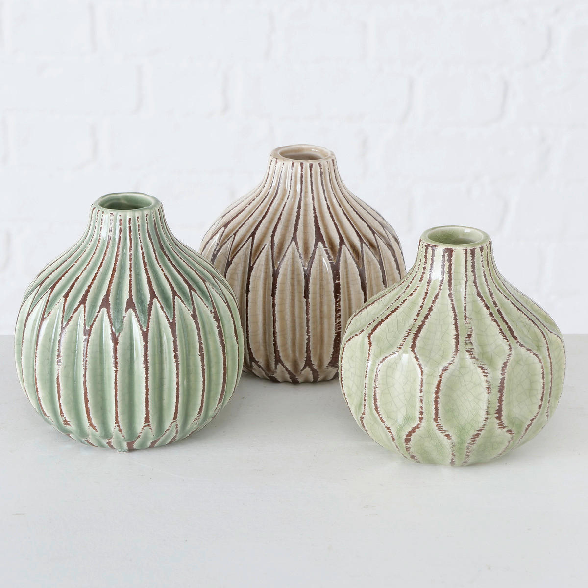 DEKOVASE  - Beige/Hellgrün, Natur, Keramik (11/12cm)