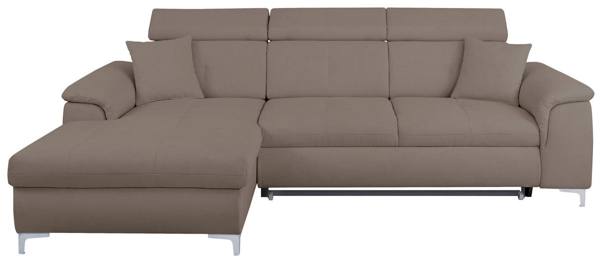 ECKSOFA in Flachgewebe Taupe  - Taupe/Chromfarben, Konventionell, Textil/Metall (175/268cm) - Carryhome