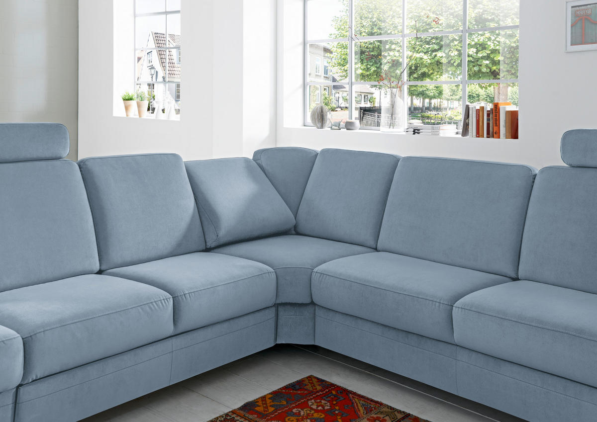 ECKSOFA in Flachgewebe Blau  287/269 cm  - Blau/Alufarben, KONVENTIONELL, Textil/Metall (287/269cm) - Beldomo System