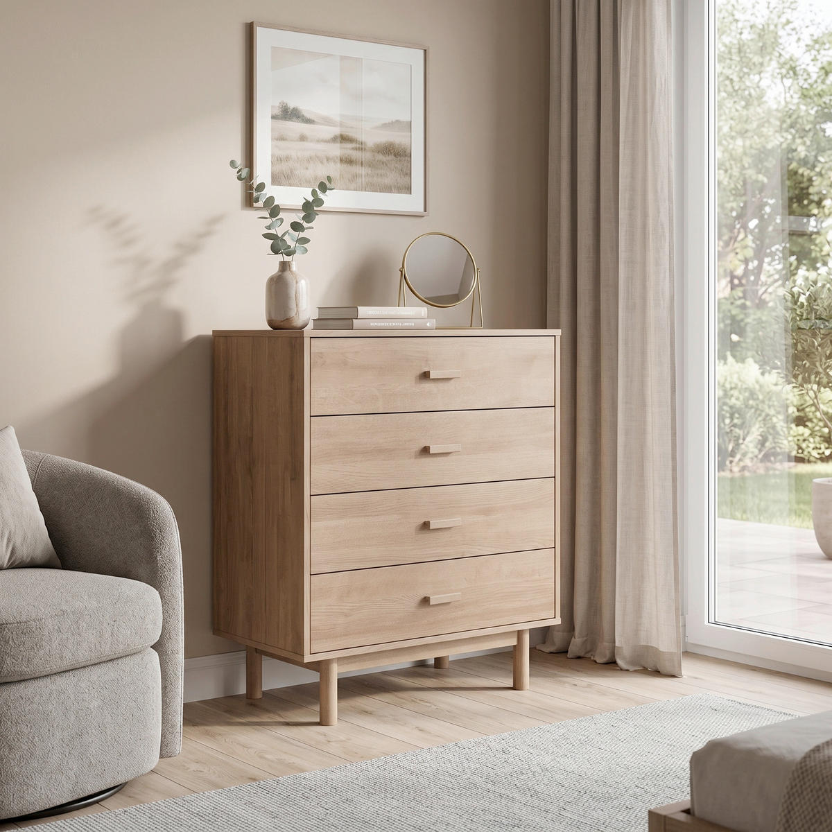 KOMMODE Melanie, 80/100/44 cm, 4 Schublade(n)  - Eichefarben, Design, Holzwerkstoff (80/100/44cm) - MID.YOU