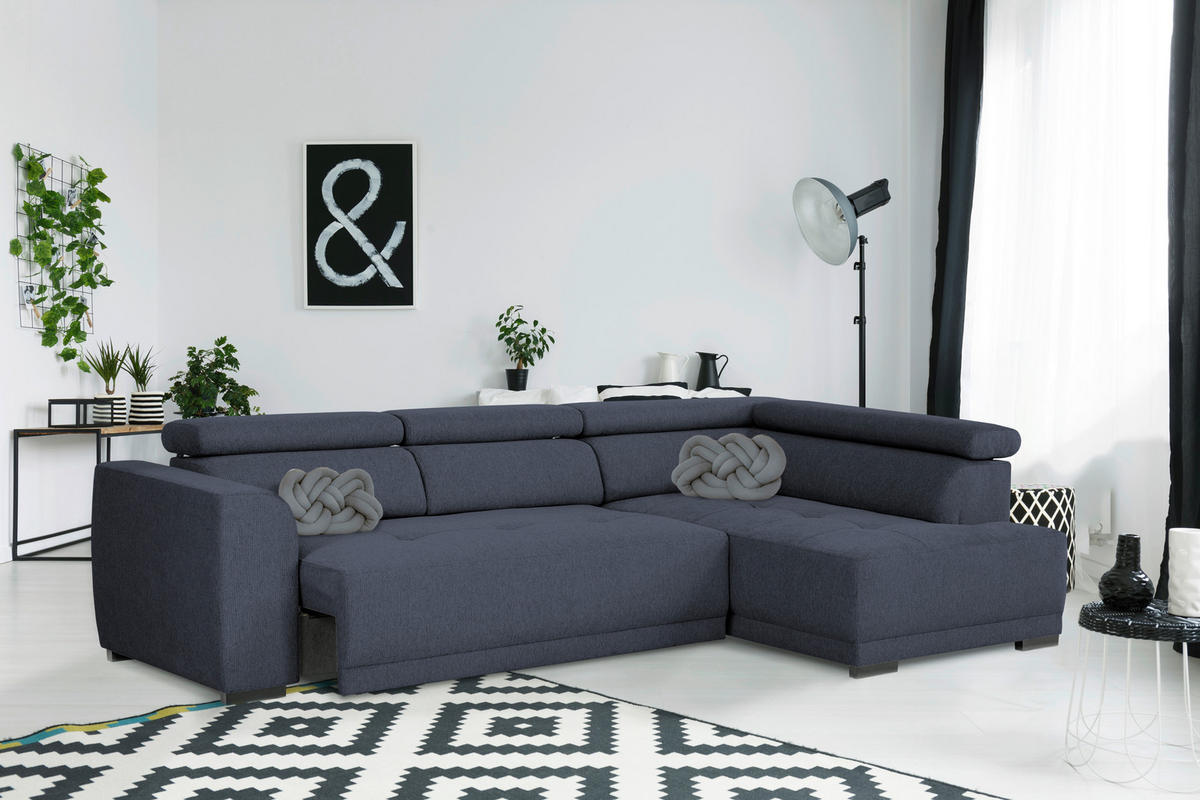 ECKSOFA in Struktur Blau  - Blau/Schwarz, Design, Kunststoff/Textil (284/205cm) - MID.YOU