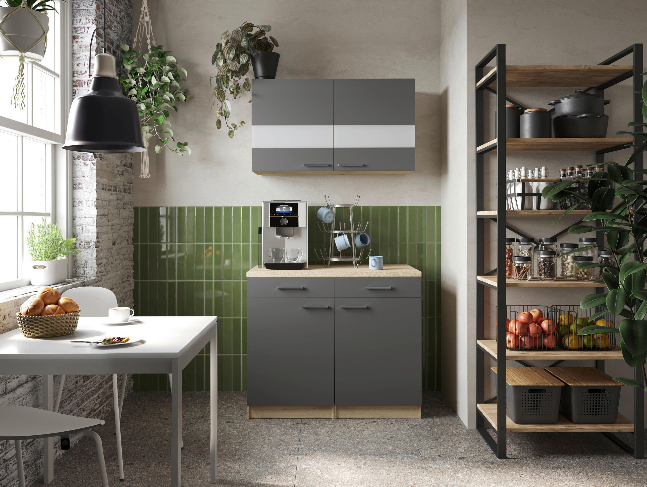 BUFFET 100/200/60 cm  in Grau, Eichefarben  - Eichefarben/Silberfarben, Basics, Glas/Holzwerkstoff (100/200/60cm) - Respekta