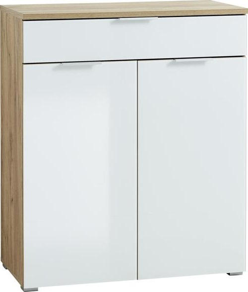 KOMMODE 89/105/40 cm  in Weiss, Eichefarben  - Weiss/Eichefarben, Konventionell, Glas/Holzwerkstoff (89/105/40cm)