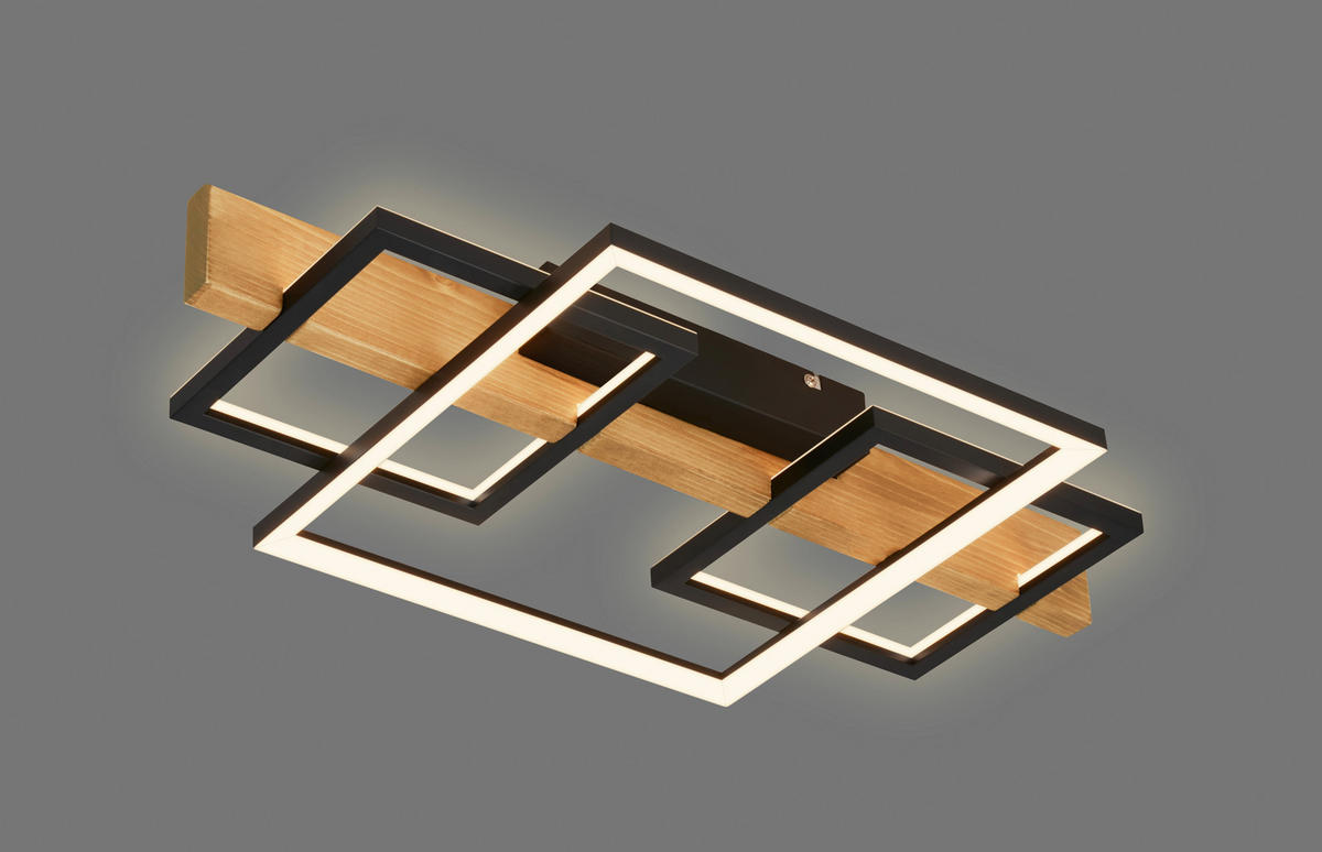LED-DECKENLEUCHTE 55/30/8 cm   - Eichefarben/Schwarz, Natur, Holz/Metall (55/30/8cm) - Briloner