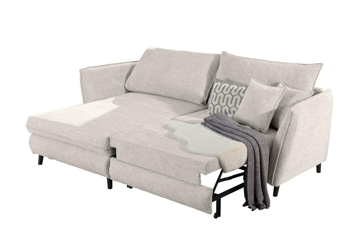 ECKSOFA inkl. Funktionen in Struktur Creme  - Creme/Schwarz, Design, Holz/Textil (245/161cm) - Stylife