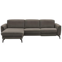 ECKSOFA in Echtleder Grau  - Schwarz/Grau, Natur, Leder/Metall (168/281cm) - Valdera