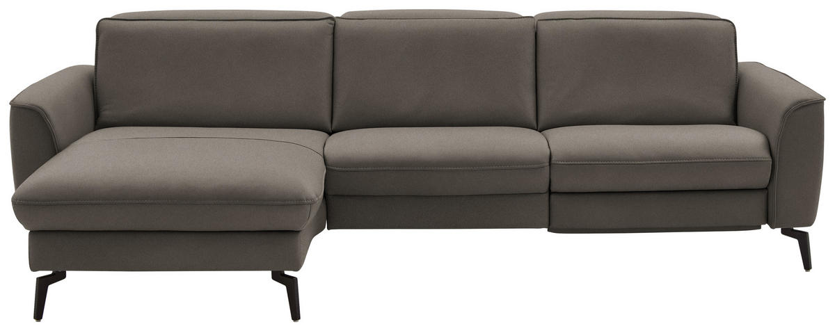 ECKSOFA in Echtleder Grau  - Schwarz/Grau, Natur, Leder/Metall (168/281cm) - Valdera