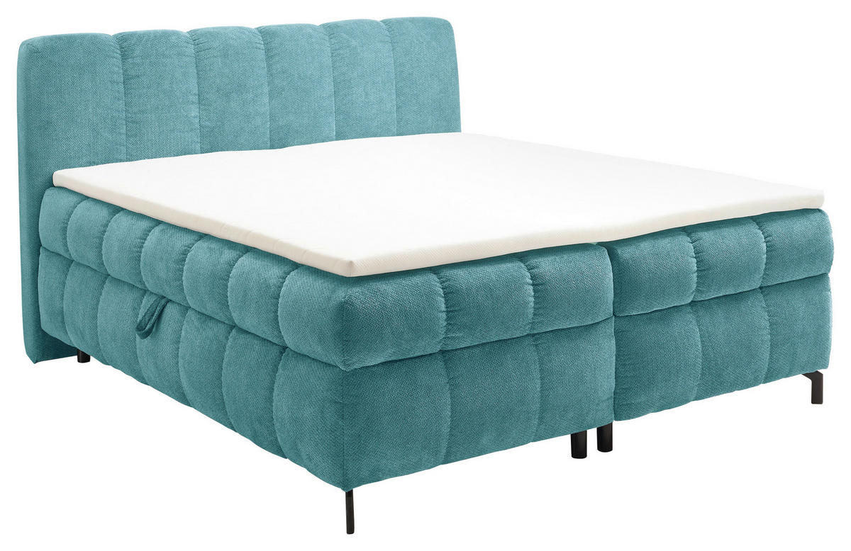 BOXBETT 180/200 cm,  in Petrol, Bettkasten, Topper, Matratzen, H2 = mittel  - Petrol/Schwarz, KONVENTIONELL, Kunststoff/Textil (180/200cm) - Hom`in