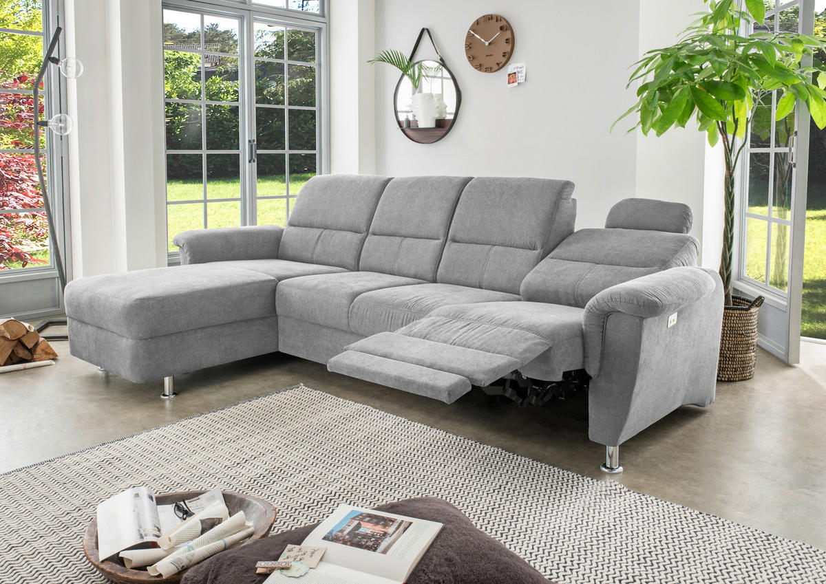 ECKSOFA in Mikrofaser Grau  - Chromfarben/Grau, Konventionell, Textil/Metall (165/292cm) - Livetastic