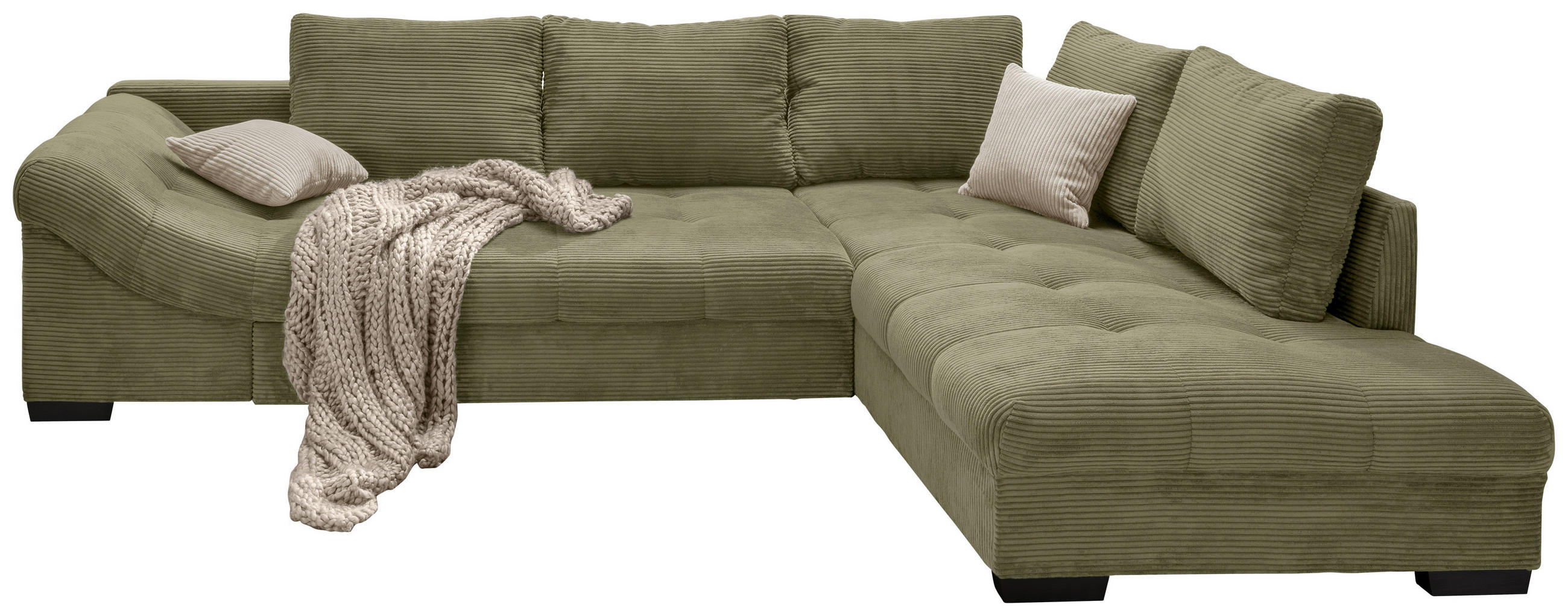 ECKSOFA Olivgrün Cord  - Silberfarben/Schwarz, Design, Holz/Textil (298/202cm) - MID.YOU