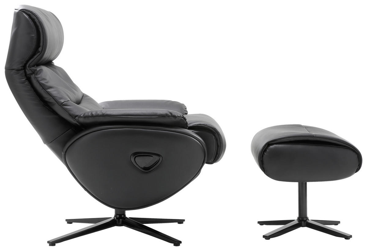 RELAXSESSELSET Lederlook Kombination Echtleder/Lederlook Relaxfunktion, Hocker, Kopfteilverstellung    - Schwarz, Design, Leder/Textil (78/110/83-122cm) - Xora