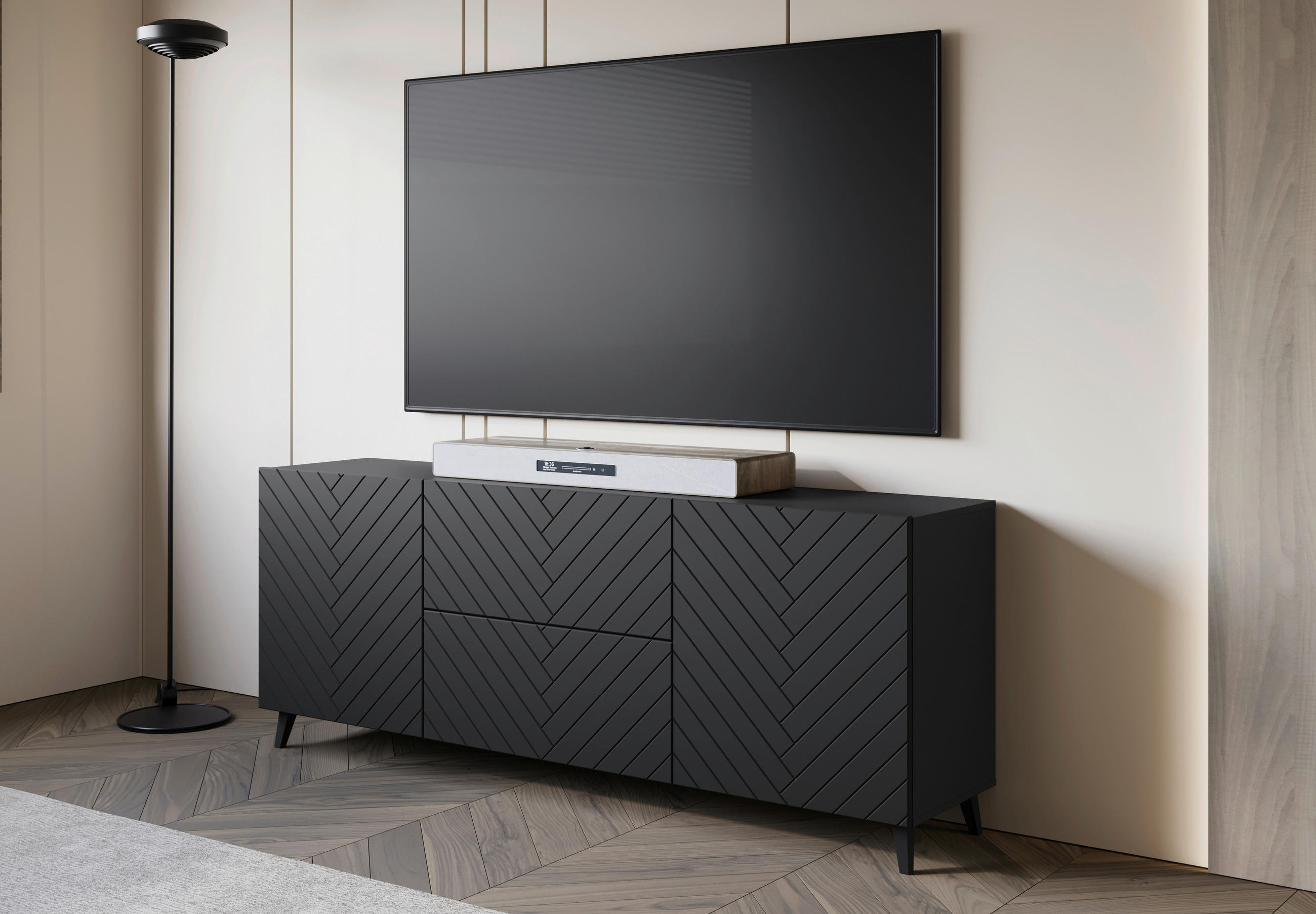 NÍZKÁ KOMODA, černá, 180/69,4/39 cm - černá, Trend, kompozitní dřevo/plast (180/69,4/39cm) - Livetastic