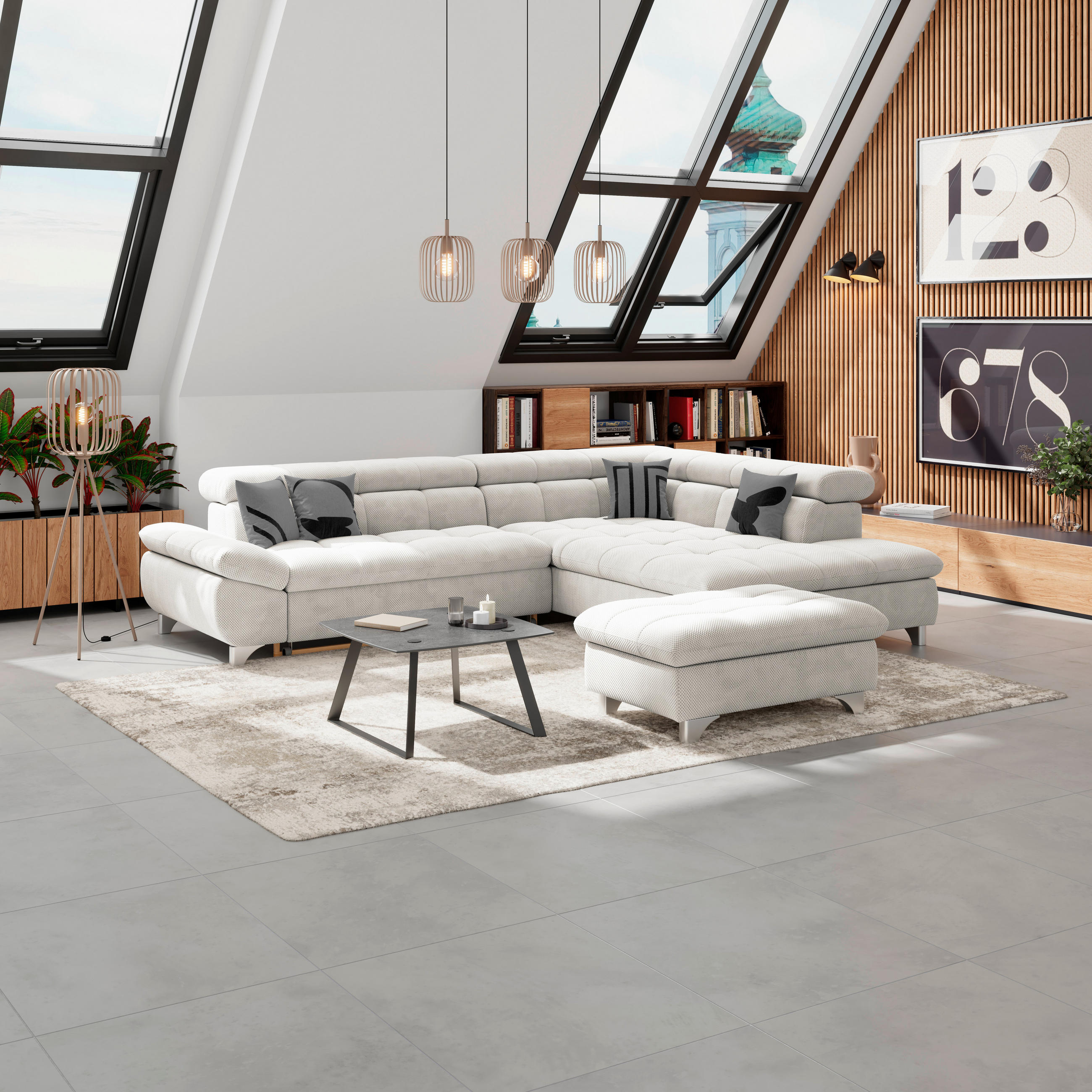 HOCKER Chenille Creme  - Chromfarben/Creme, KONVENTIONELL, Textil/Metall (108/46/108cm) - Livetastic